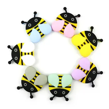

5Pcs Honeybee Perle Silicone Beads Baby Teething Rings DIY Making Bee Bead Food Grade Silicone Teether Necklace Toys Accessories
