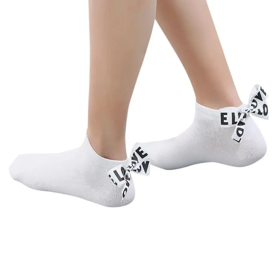 Стиль, женские хлопковые носки длиной по щиколотку с бантиком и надписью Love, короткие носки, сказочные женские носки, эластичные носки, Популярные носки Soxs Meias