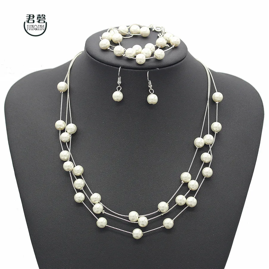 Elegant Jewelry Set Fashion Women Simulated Pearl White/Gold Color