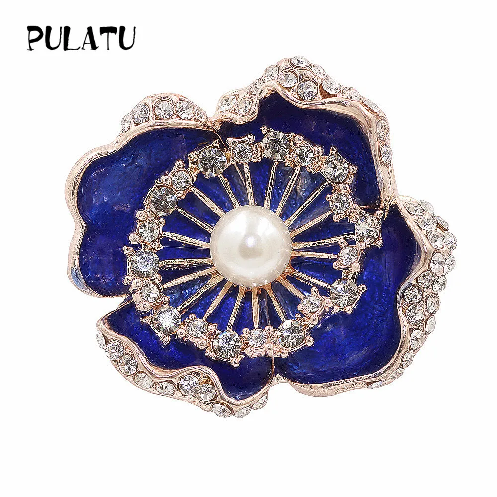 PULATU Luxurious Large Enamel Flower Brooches for Women Elegant Pearl ...