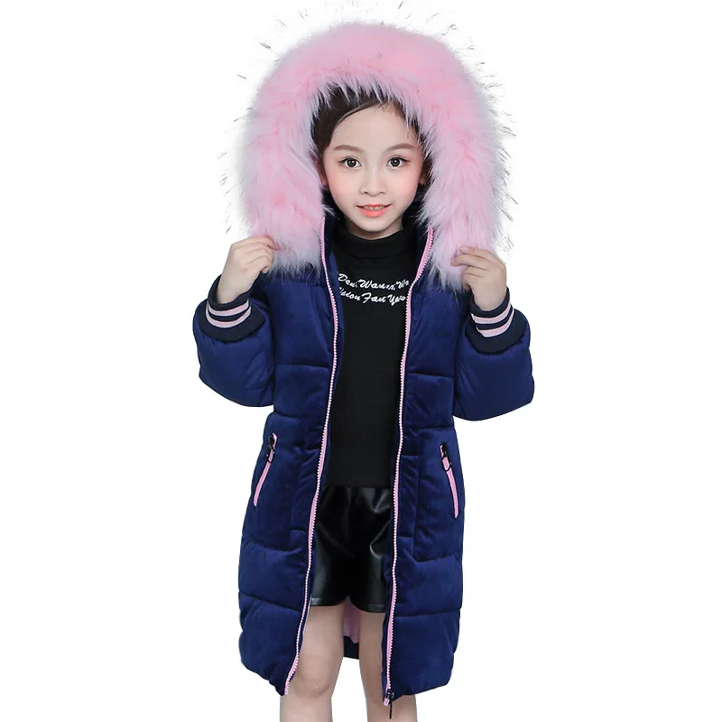 

Baby Girls Winter Warm With Thick Cotton-Padded Fur Collar Velvet Hooded Kid School Warm Winter Cute Keep Warm Children's Jacket