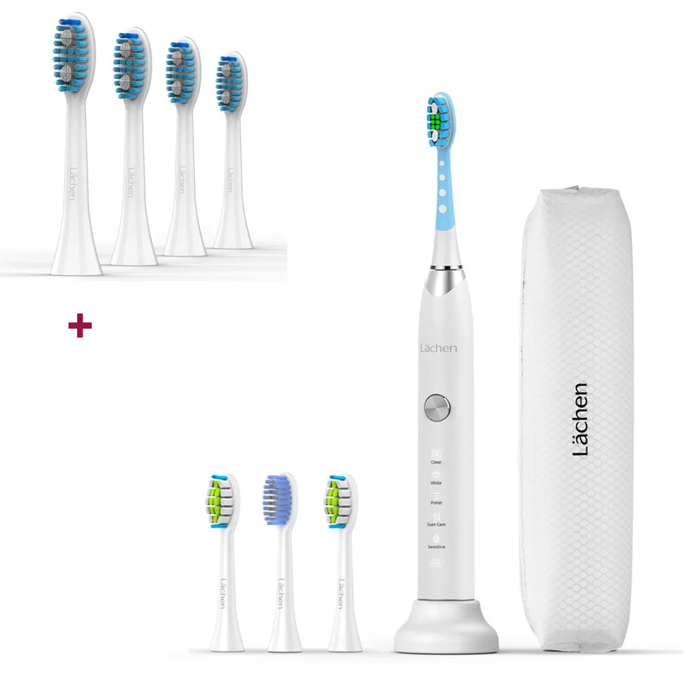 Add 4 Brush heads Lachen T7B звуковая отбеливающая электрическая ультразвуковая зубная щетка с 4 щеточными головками и таймером 5 режимов USB зарядка - Цвет: Add 4 Brush heads