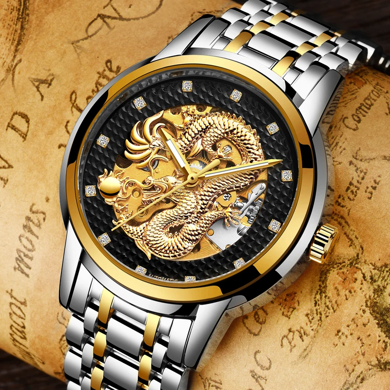 

LIGE men watches top brand luxury business mens automatic mechanical watch steel waterproof men's watchs gold watch Male clock