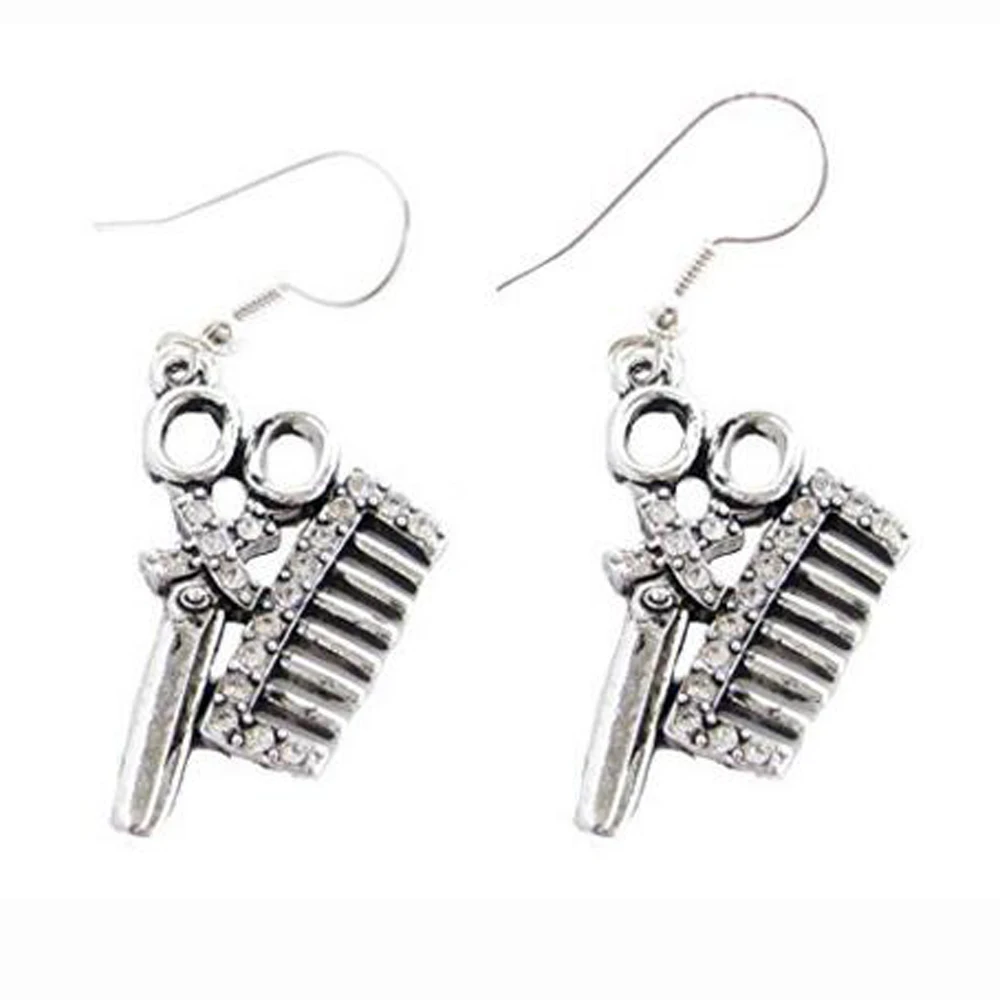 Парикмахерская ножницы и Расческа с прозрачными кристаллами модные серьги салон