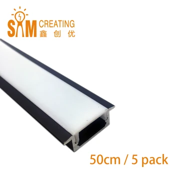 

Black LED Aluminum Channel System with Cover End Caps and Mounting Clips for LED Strip Installations U-Shape Pack of 5x 0.5meter