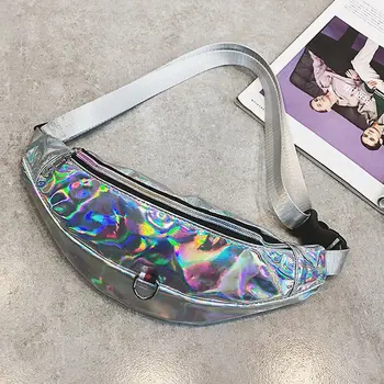 

2019 Fashion Women PU Leather Laser Waist Fanny Pack Belt Bag Lady Portable Zipper Travel Hip Bum Bag New