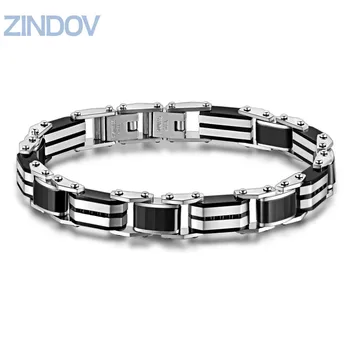 

ZINDOV Mens Black Bracelets Stainless Steel Gold Color Ceramic Male Punk Rock Jewelry Wrist bands Bangle Classic Chain Bracelet