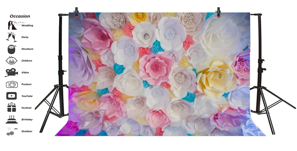 Laeacco Colorful Handwork Flowers Baby Newborn Party Photography Background Customized Photographic Backdrop For Photo Studio