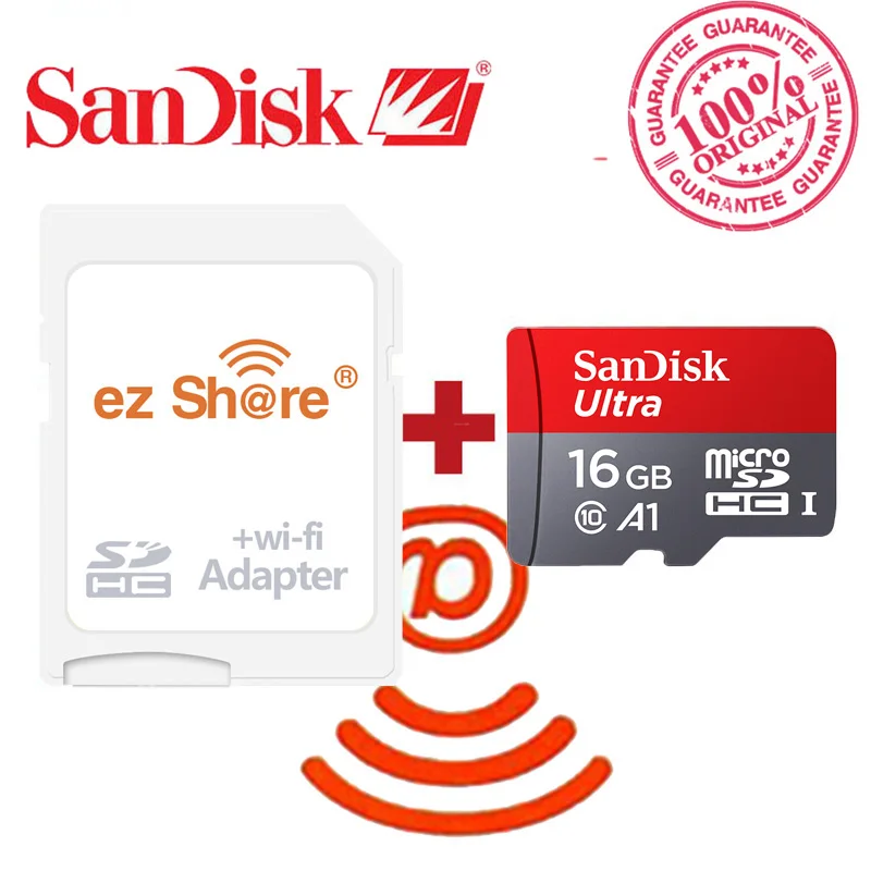Ezshare Беспроводной Wi Fi адаптер + Sandisk Ultra 8 ГБ 16 32 класс 10 microsd беспроводная TF карта Micro