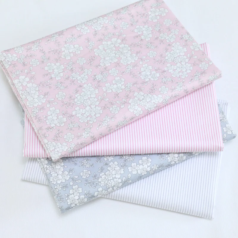 

Gray Pink Floral Cotton Fabric Telas Patchwork Tissus an Meter For Diy Needlework Baby Bedding Textile Sewing Doll Clothes Decor