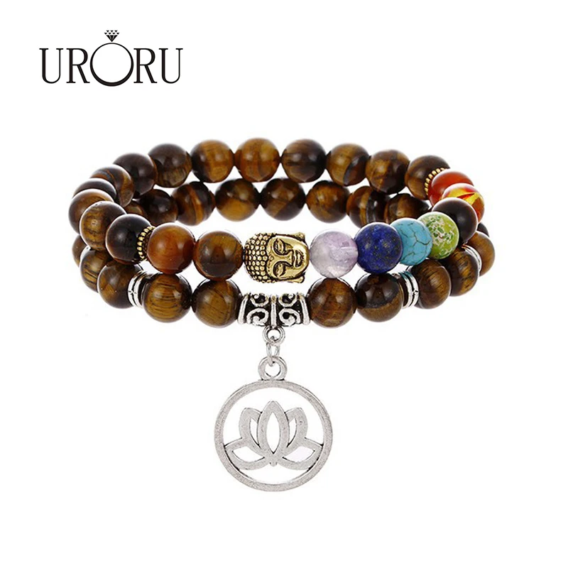 

URORU Trendy Charm Bracelets Round Stone Yoga Bracelets Anti-fatigue Color Chakra Bracelet for Men Gift Jewelry Bracelet Women