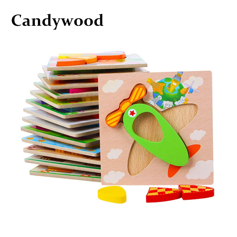 Candywood New 3D Wooden Puzzle Jigsaw High quality Beech Wood toys for Children Cartoon Animal Puzzle for baby boy and girls