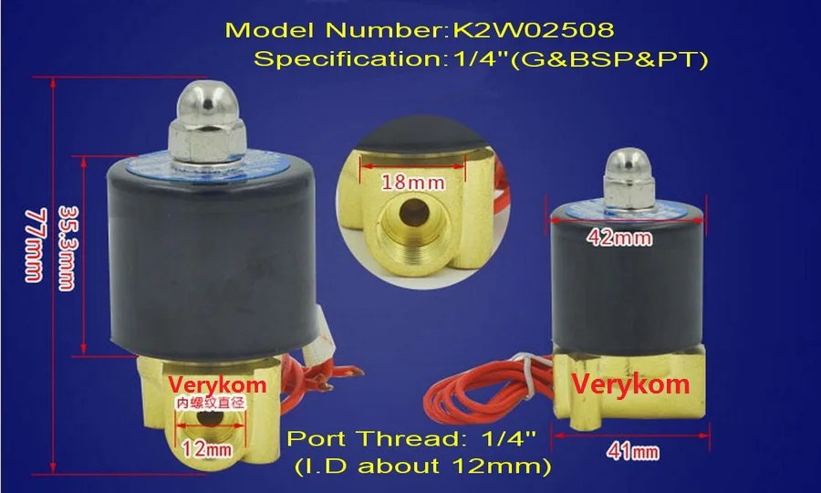 Verykom пневматический 2 Way N/C водой Электрический электромагнитный клапан воздуха Газ дизельное топливо 1/8 1/4 3/8 1/2 дюймов " 2" 12V 24V DC AC 110V 220V - Цвет: DN8