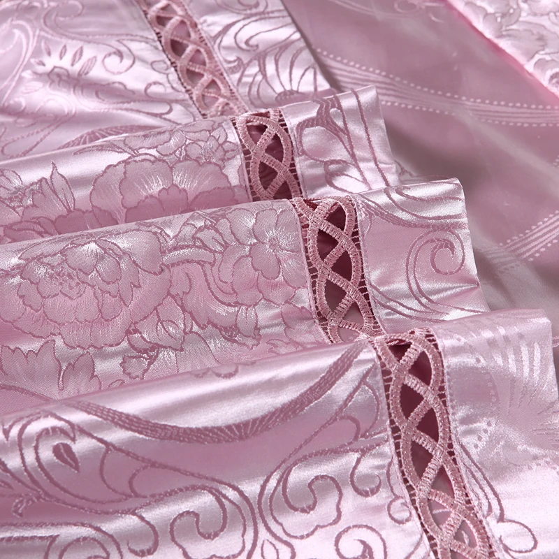 Светло-розовый из жаккарда в европейском стиле шелковое постельное белье Смешанный хлопок queen King Размер 4 шт. пододеяльник для пухового