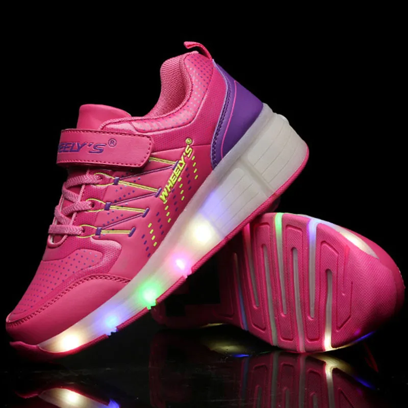 

2019 Boys Shoes Kids Shoes Glowing Sneakers with Wheels LED Light up Children Roller Skate Shoes Led Light Up for Boys Girls