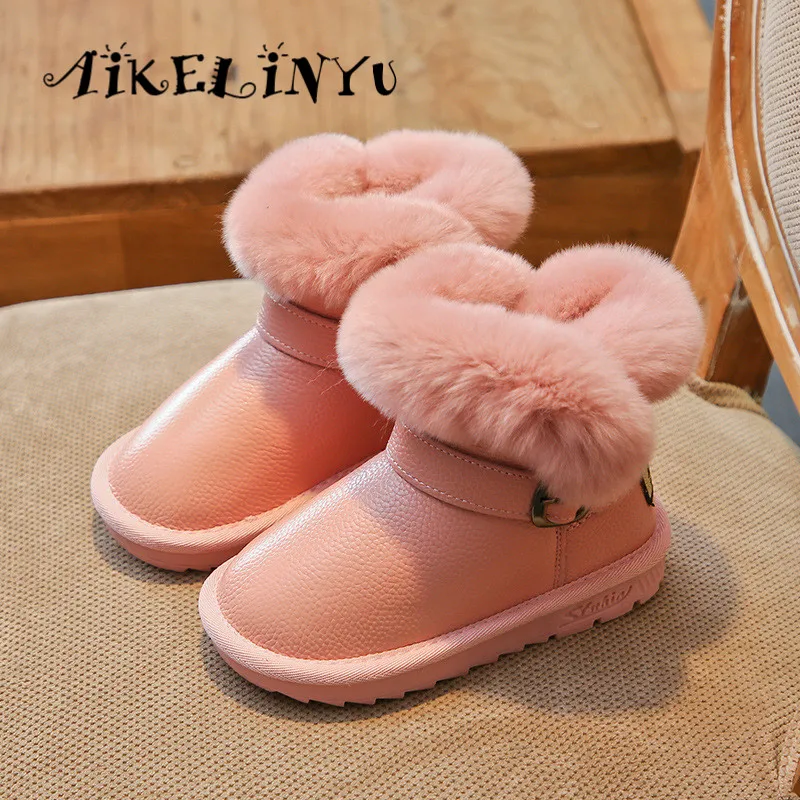 

2018 New Winter Girl Rabbit Hair Snow Boots Kids Fashion Pink Boots Baby Girl Warm Cotton Boots Children Waterproof Short Boots