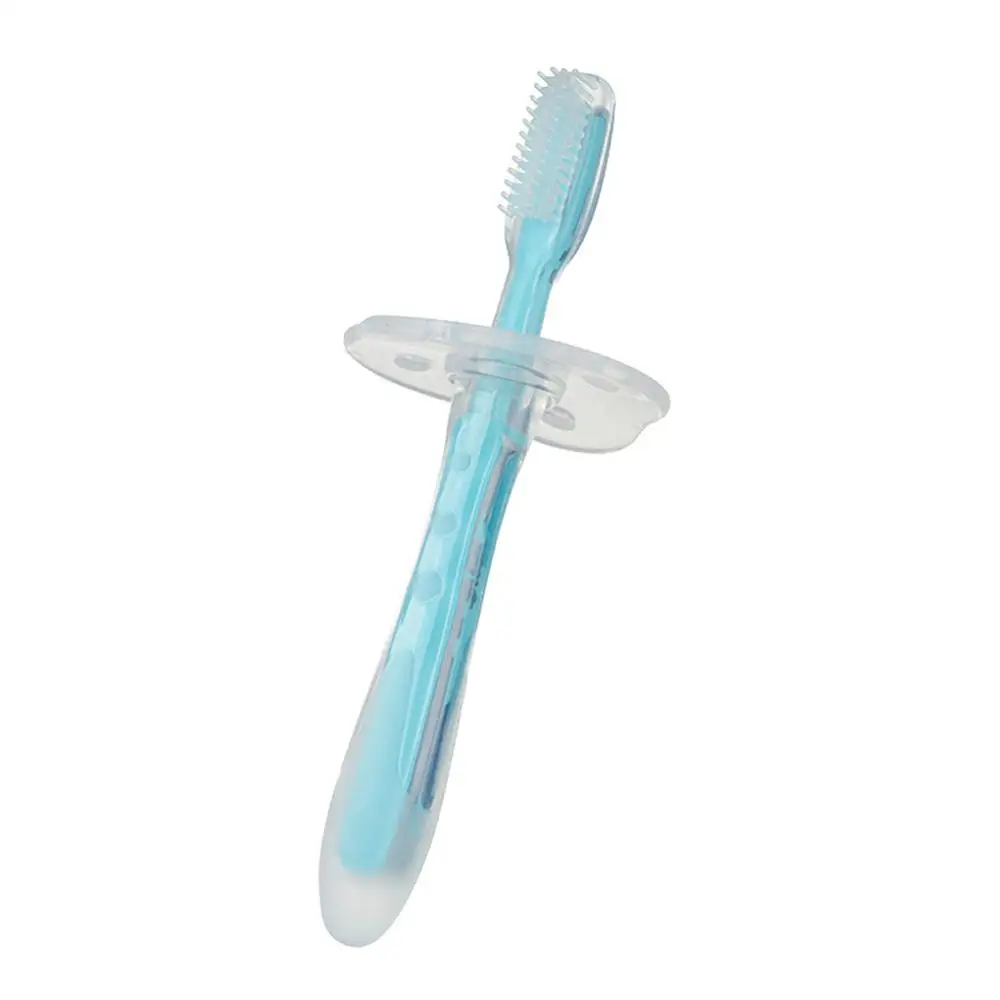 Детская зубная щетка уход за зубами для детей новорожденных щетка инструмент зубы учебная щетка рот чистые продукты мягкие - Цвет: Синий