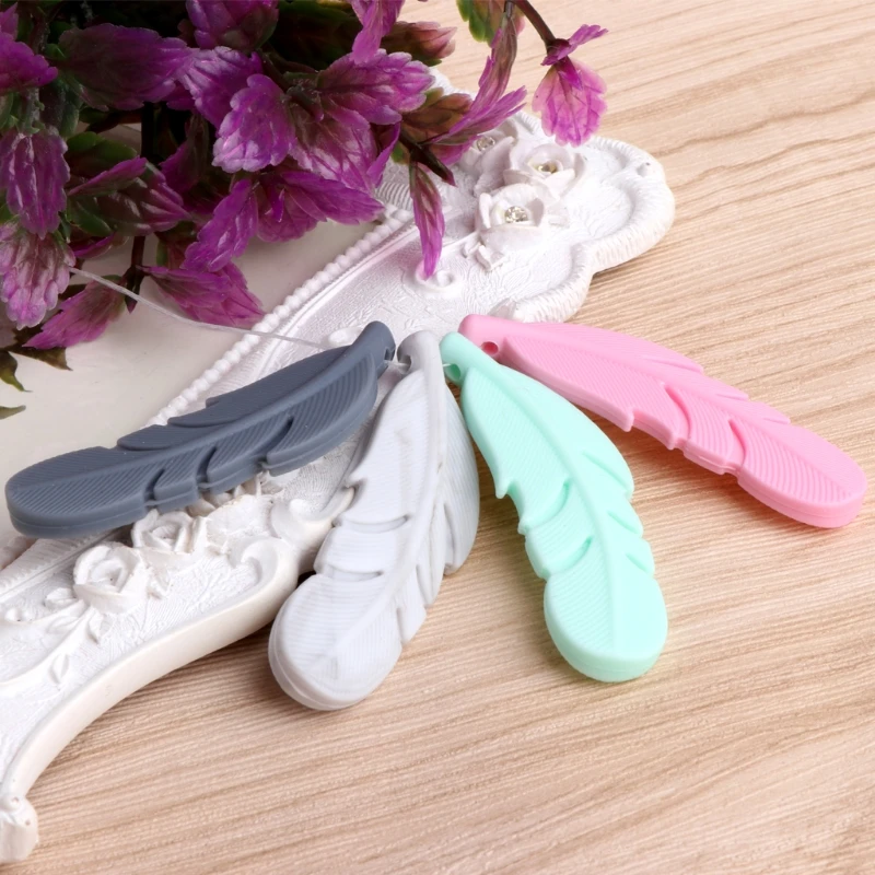 Nursing Feather Baby Pendant Teether Silicone Soother Chew Toy Teething Necklace