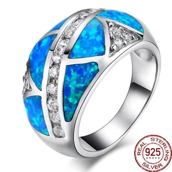 

Aceworks Top Grade Blue Opals Gem 100% Solid 925 Sterling Silver Rings Women Anniversary Best Gift Jewelry Bohem Vintage RN2405