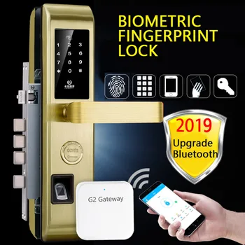 

Fingerprint Smart Lock Bluetooth Gateway Remote Control App Lock Anti-theft Door Special Electronic Locks Gold 304 Stainless