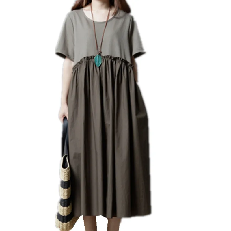 

2019 New Fashion Solid Color Women Summer Dress Soft Cotton Linen Slim Casual Dress Plus Size Loose Vintage Party Dress Vestidos