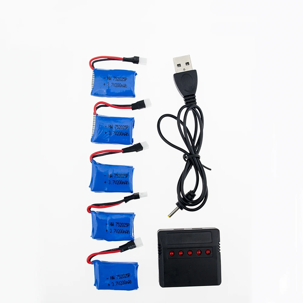 5 шт. 3 7 В 200 мАч Lipo аккумулятор с зарядным устройством в 1 для Syma X4 X11 X13 RC Quadcopter Drone |