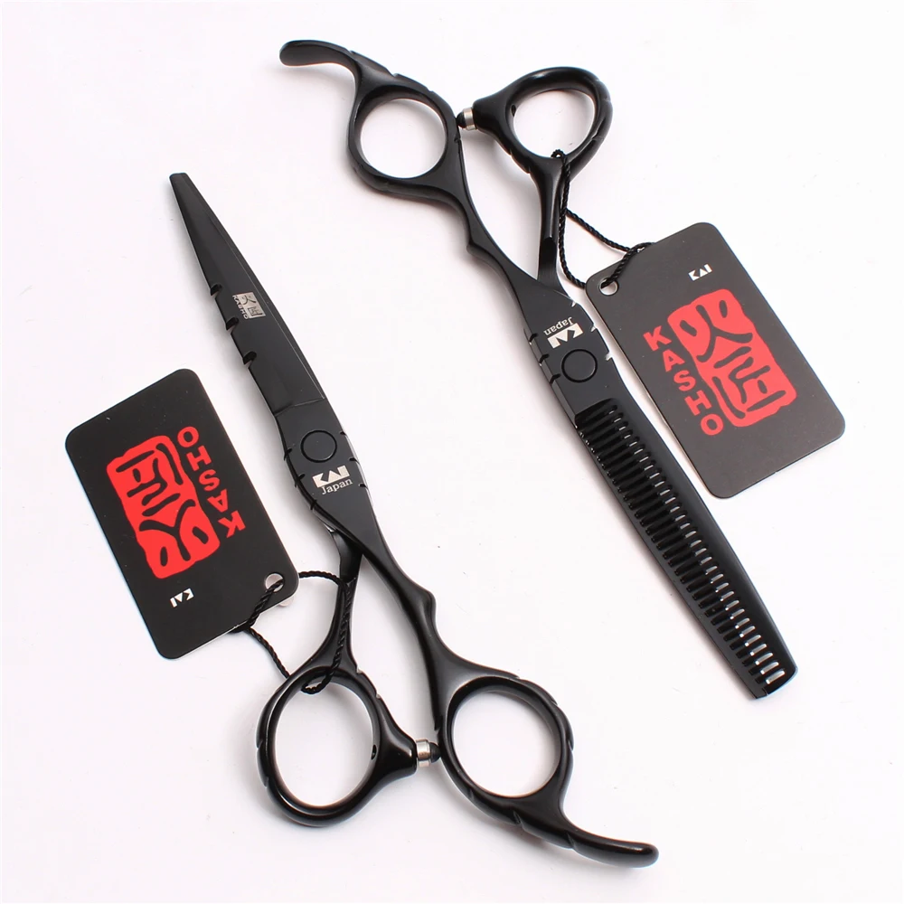

5.5" 16cm Kasho Black 440C Hairdresser's Scissors Cutting Shears Thinning Scissors Professional Hair Scissors Barber Makas H1010