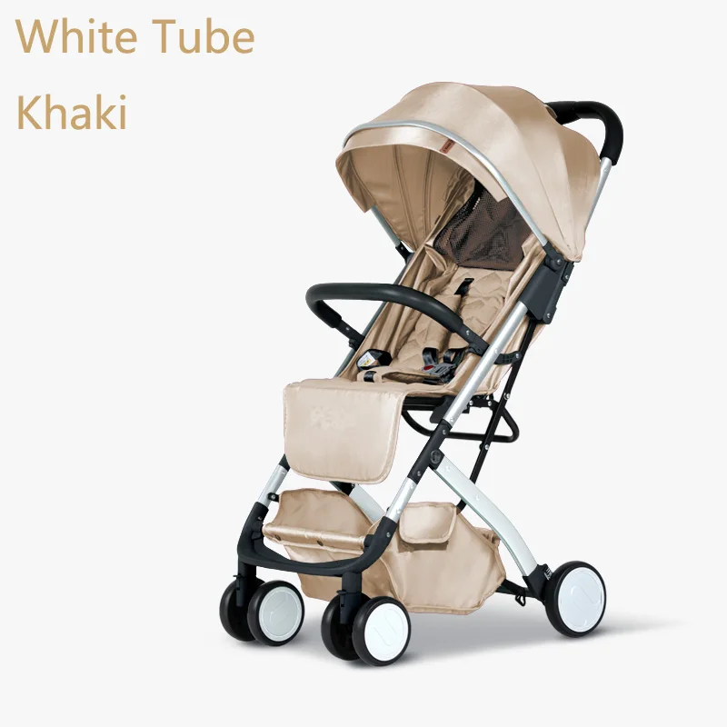 Роскошная легкая детская коляска складная детская коляска переносная детская коляска может доставить его в самолет - Цвет: White tube-Khaki