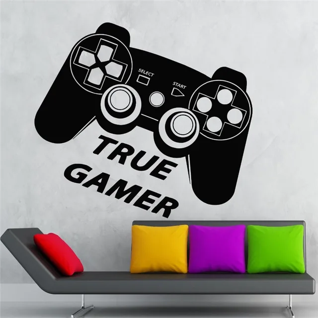 Wall Decal True Gamer Game Room Play Joystick Video Vinyl Stickers Art