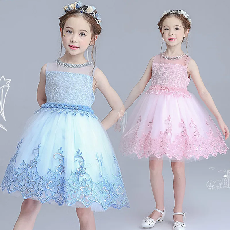 

2018 sleeveless girl dress for wedding party flowers princess girls dresses children clothing summer lace patchwork girl dresses