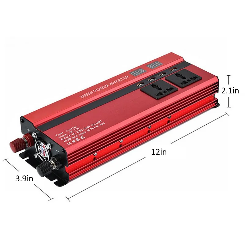 2000W Car LED Inverter 12v 220v Converter DC 12 v to 220v 4 USB Ports Charger Veicular Car Power Inverter Dual Display Inversor (5)