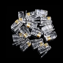100 pces cabeça de cristal rj11 4p4c modular plug ouro chapeado conectores de rede