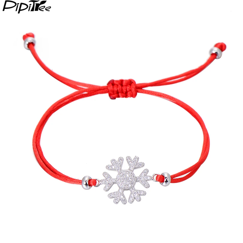 

Pipitree CZ Zircon Crystal Snowflake Charm Bracelet Adjustable Red String Bracelets for Women Girls Kids Lucky Jewelry Gift