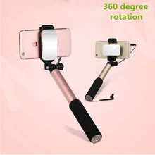 S9 Stylish Mini 360 degree rotation Selfie Stick With Mirror Button Wired Universal For Iphone Huawei