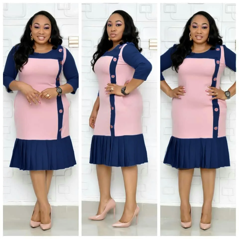 

New style African Women clothing Dashiki fashion Print cloth Pleated skirt Take the belt stretch dress size L - XXXL XL486