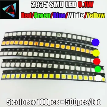 

500pcs 2835 0.1W SMD LED 5 colors x 100pcs Diodes SMD LED 3528 Light Emitting Diode RED / Yellow / Green / White / Blue