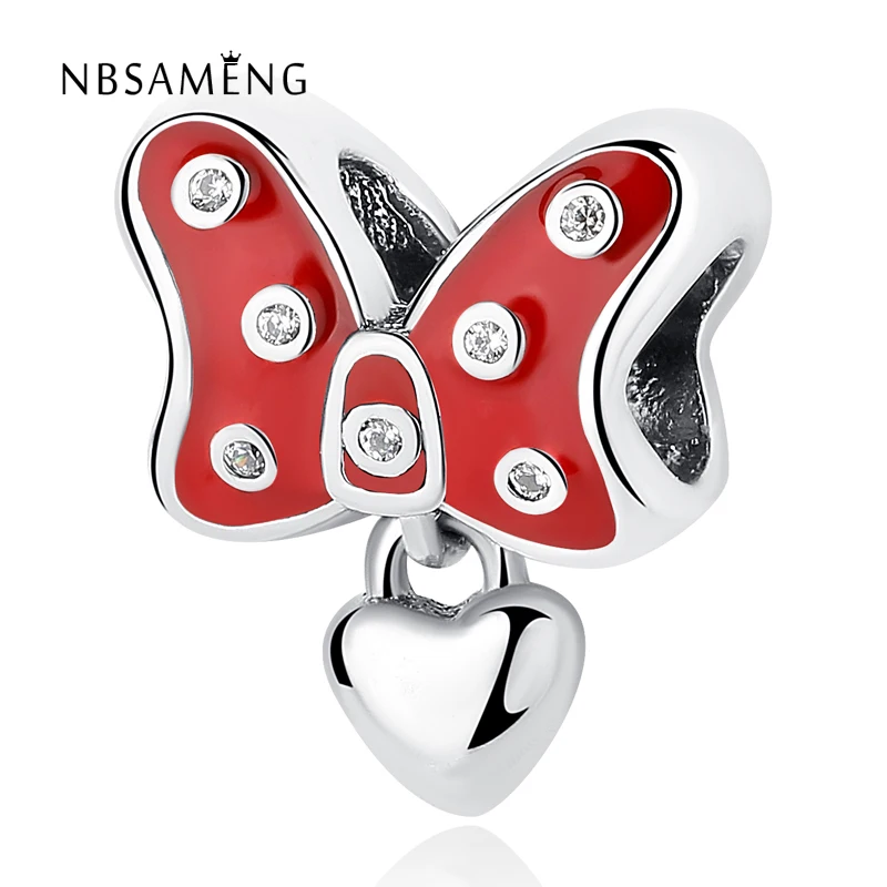 

Authentic 925 Sterling Silver Bead Red Enamel Sweet Love Bow-knot Pendant Charm Fit Pandora Bracelet Bangle DIY Jewelry Making