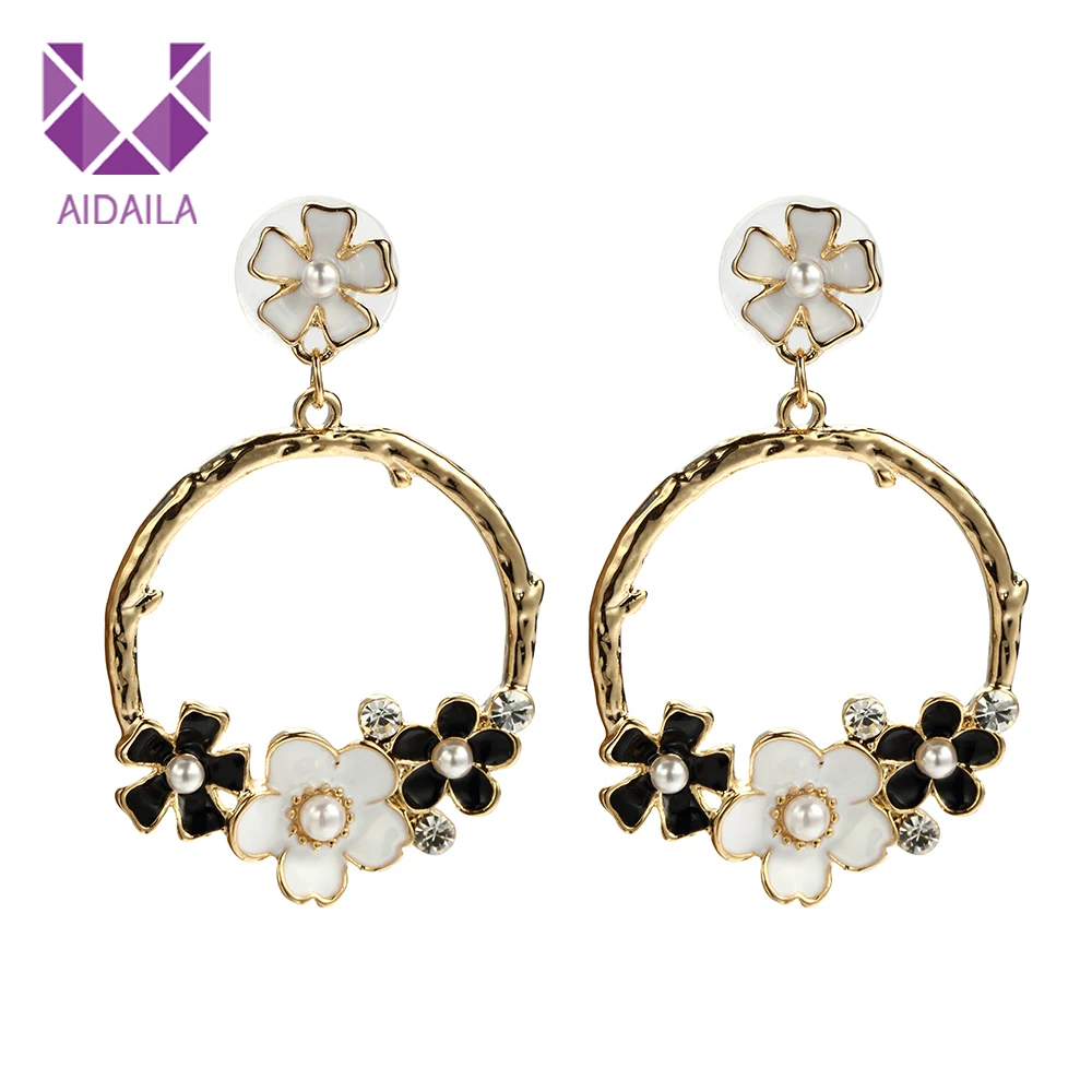 Women Girl Dangle Drop Earrings for Ladies with Flower Floral Small Pearl Long Fashion Personality | Украшения и аксессуары