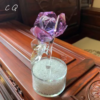

Crystal Purple Rose Flower Figurines Unfading Bouquet Sculpture Ornament Glass Flower Carft Home Decor Souvenir Collectible Gift