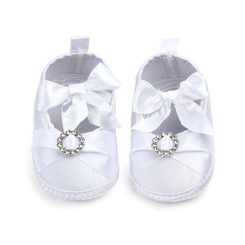 

Newborn Baby Shoes Bows Birthday Wedding White Shoes for Girls Cotton Soft Princess Shoes First Walkers