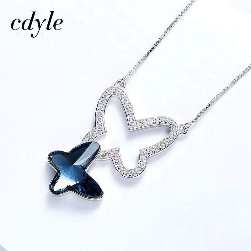 

Cdyle Crystals from Swarovski Necklace Women Pendants S925 Sterling Silver Fashion Jewelry Butterfly Shape Austrian Rhinestone