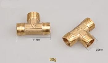 

2pcs 1/2" Male Tube Connectors Copper Thickening Pipe Gas Pipe Fittings Copper Tee