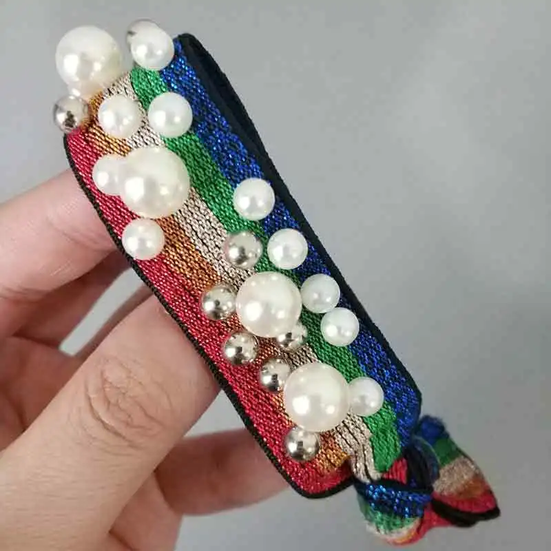 

Women Hair Accessories Pearls Beads Headbands Ponytail Holder Girls Scrunchies Vintage Elastic Hair Bands Rubber Rope Headdress