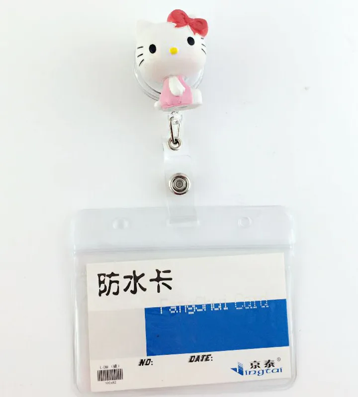 

1pcs Cartoon Hello Kitty Retractable Badge Reel For School Office Company Pull Name ID Badge Card Holder With Belt Clip