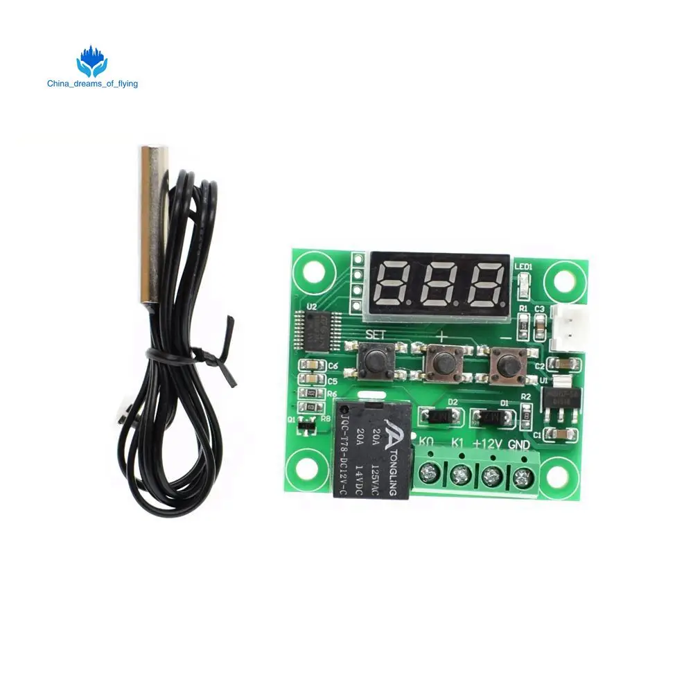 W1209 12V DC Digital Temperature Controller Board Micro Digital Thermostat 50-110/°C Electronic Temperature Cool Temp Control Module Switch with 10A One-Channel Relay and Waterproof with LED Display