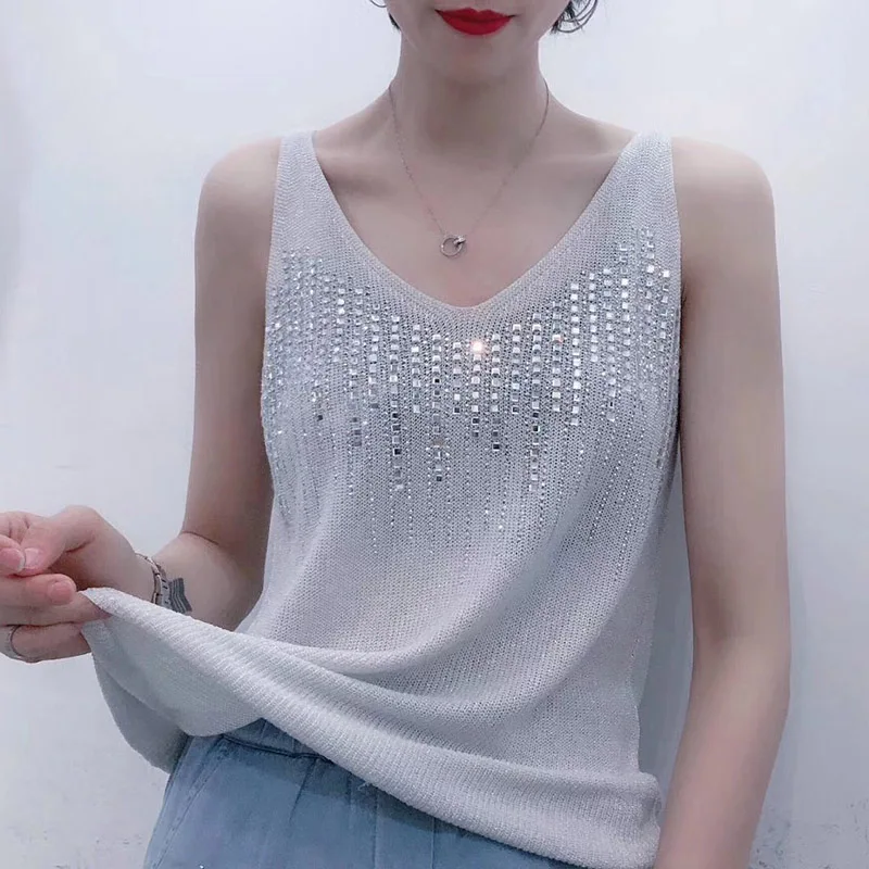 

2019 Summer Fashion Hot Brick V Neck Camis Sleeveless Female Knitted Casual Crop Tops Women Sexy Vest Tank Top Blusa Feminina