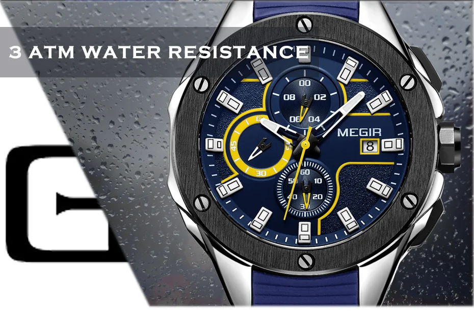 MEGIR Для мужчин спортивные часы хронограф силиконовый кварцевый ремешок армейские часы Для мужчин Топ люксовый бренд мужской Relogio Masculino