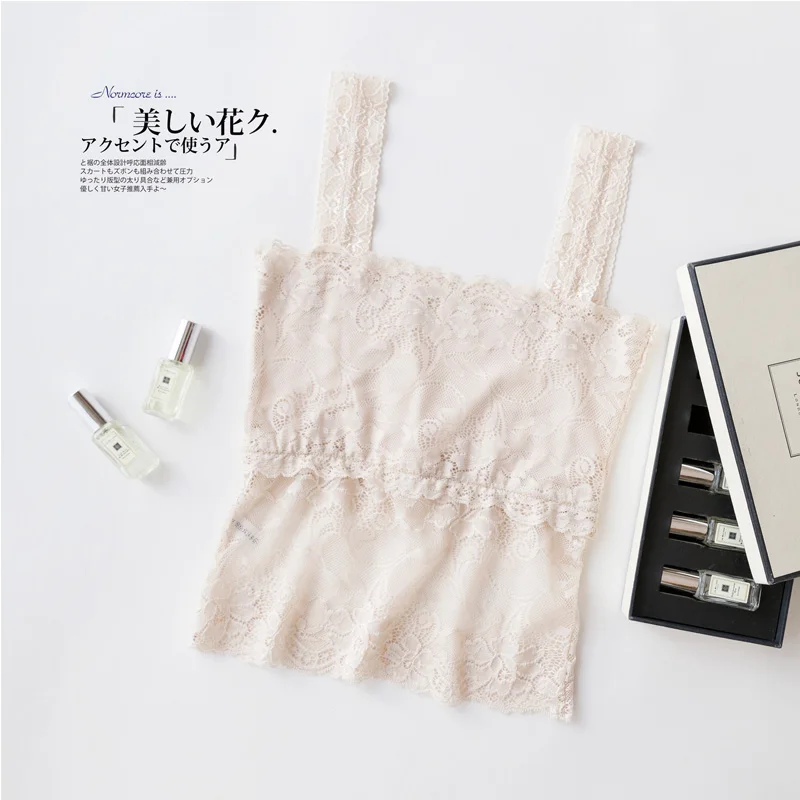 

Summer silk spaghetti strap lace tube top thin plus size brethable solid patchwork short