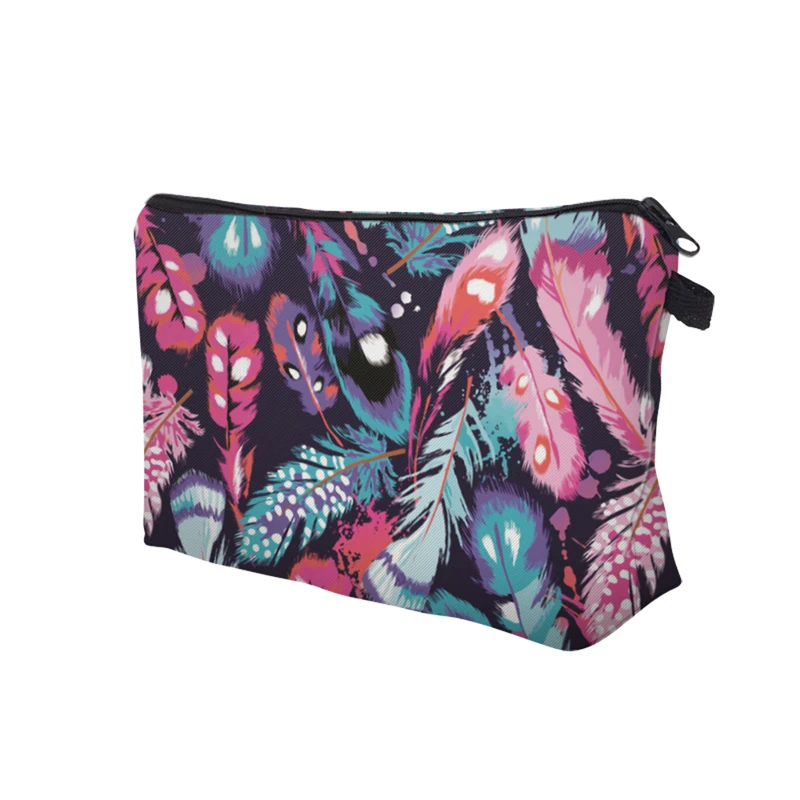 DAOXI النساء التجميل أكياس 3D الطباعة الملونة الريش الأزياء تخزين ماكياج المنظم للسفر 10021