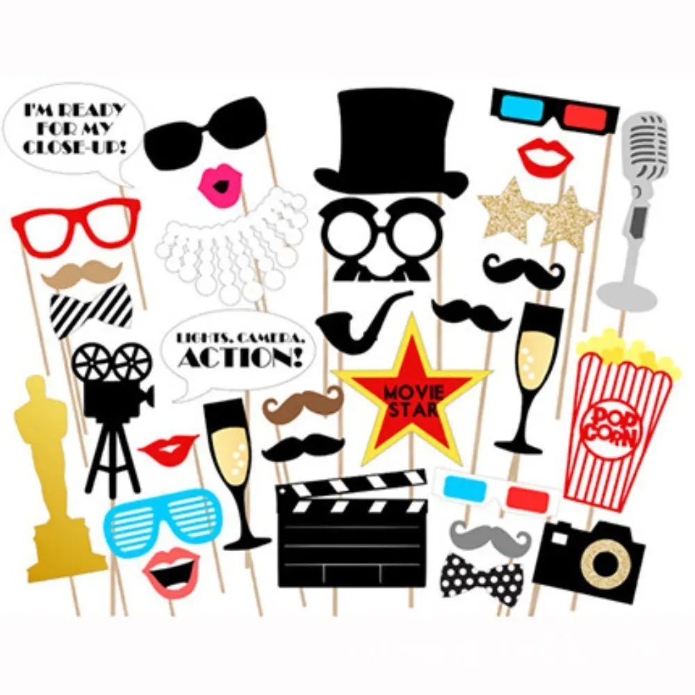 33pcs New Movie Star Theme Photo Booth Props on A Stick DIY Kits for ...
